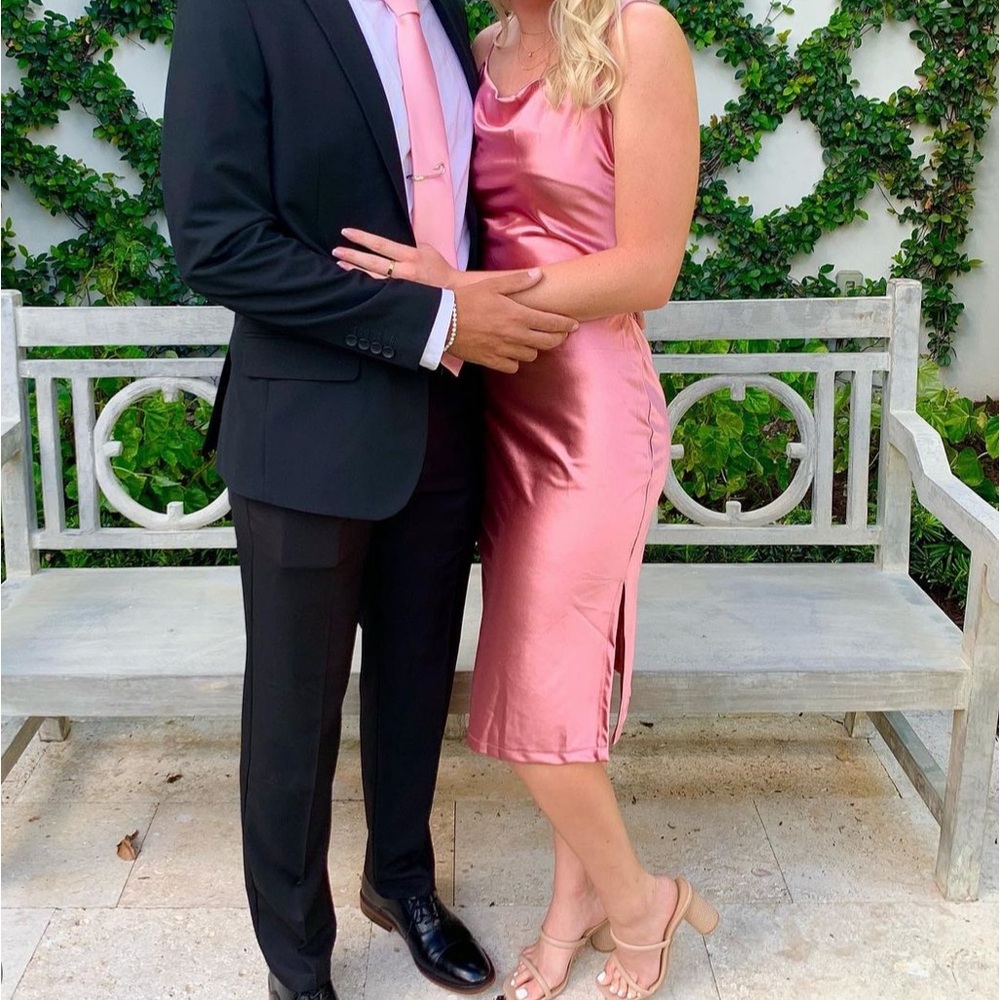 Pink Satin Midi Dress